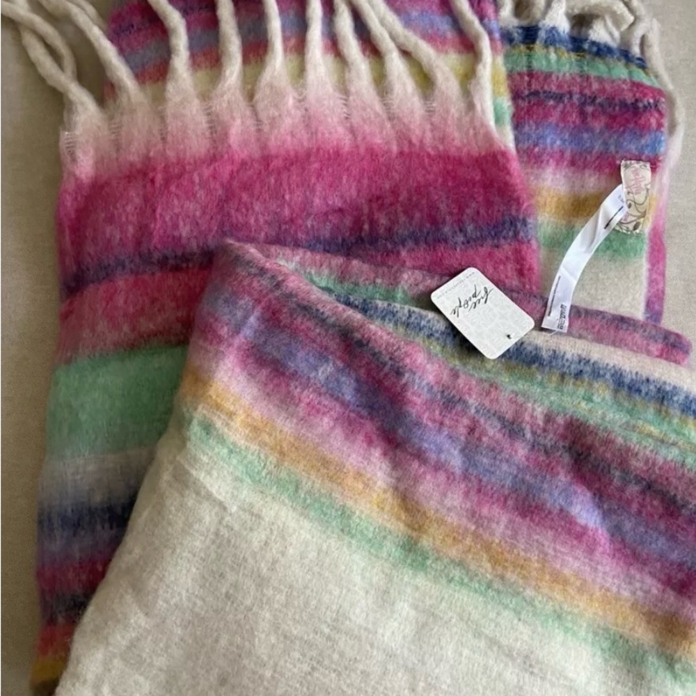 Free People Blanket Fringe Stripe 60” x 50” Ultra Soft Striped Throw New $78 NWT